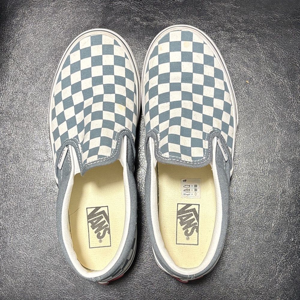 Kids Vans Checkered Slip-On Shoes - slate and White